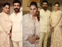 Ram charan and Upasana Konidela in off white outfits for NishChay mehndi1