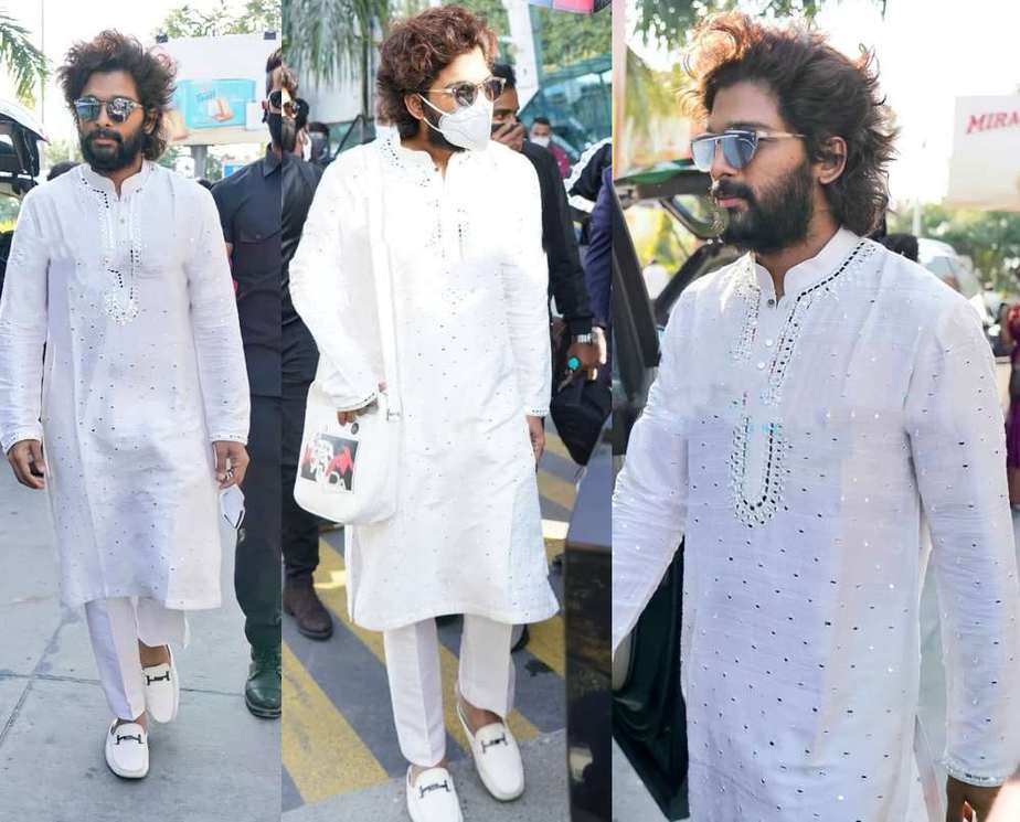 allu arjun in white kurta pyjama at udaipur airport