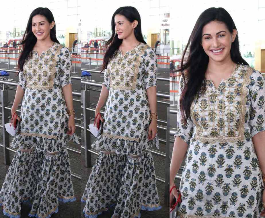 amyra dastur in a printed sharara suit