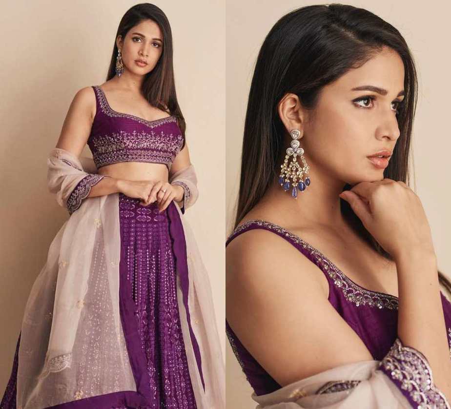 lavanya tripathi in a purple chikankari lehenga