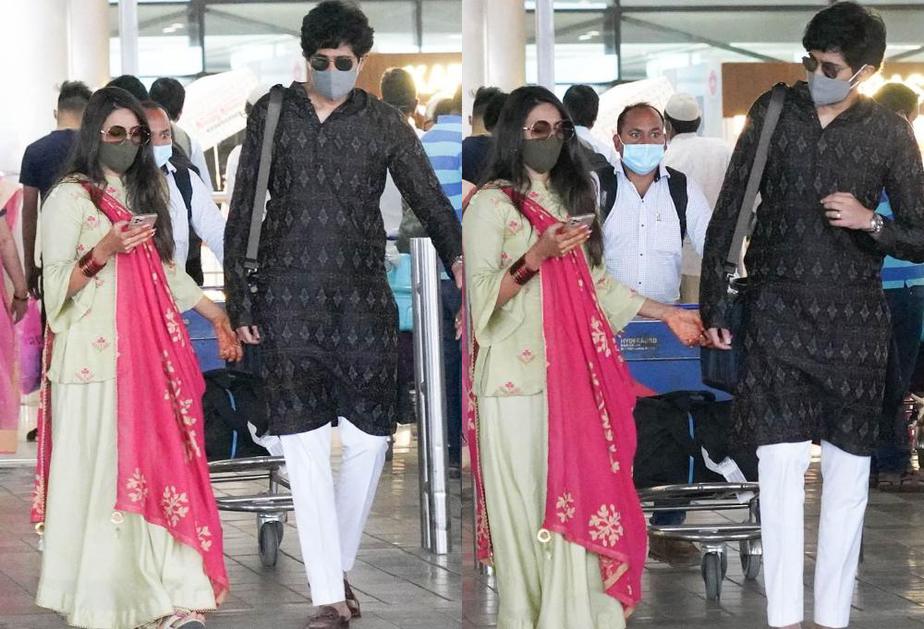 niharika and chaitanya at hyderabad airport