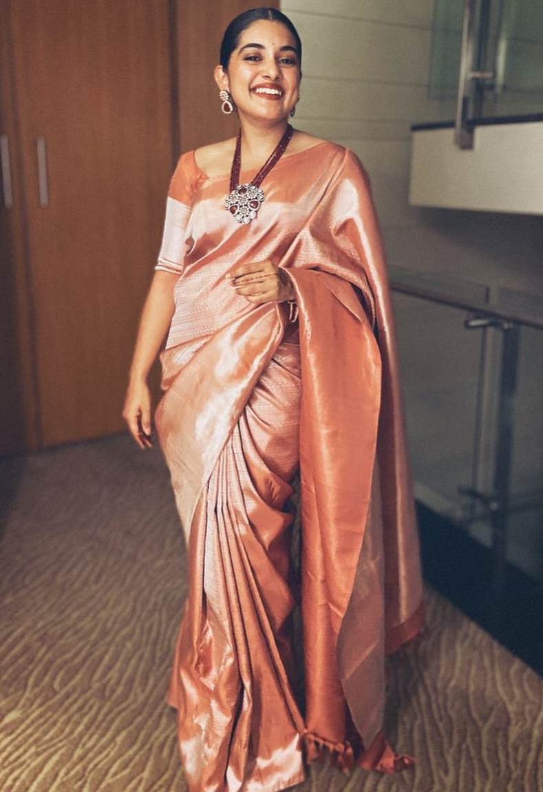 nivetha thomas silk saree look