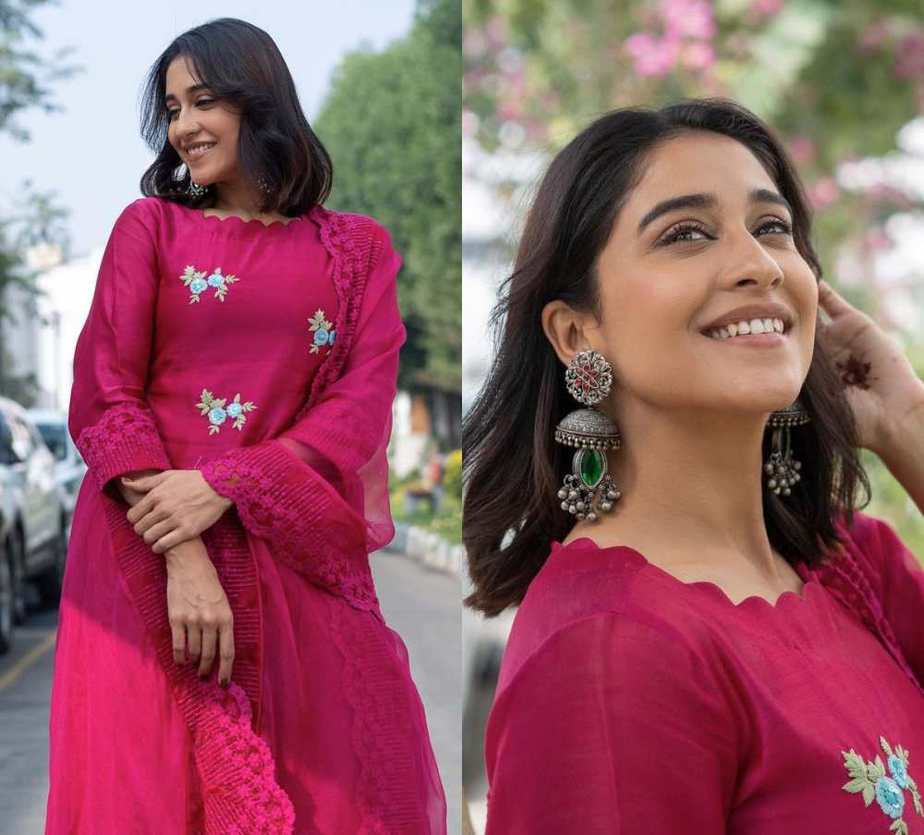 regina cassandra in magenta kurta palazzo set at friends wedding