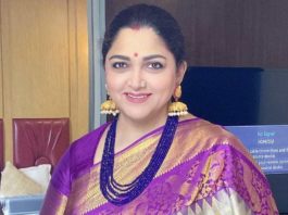 actress politician khushbu sundar purple silk saree