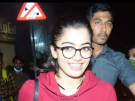 rashmika mandanna spotted in red sweatshirt along with denim jeans