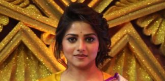 rachita ram in purple silk rawmango saree