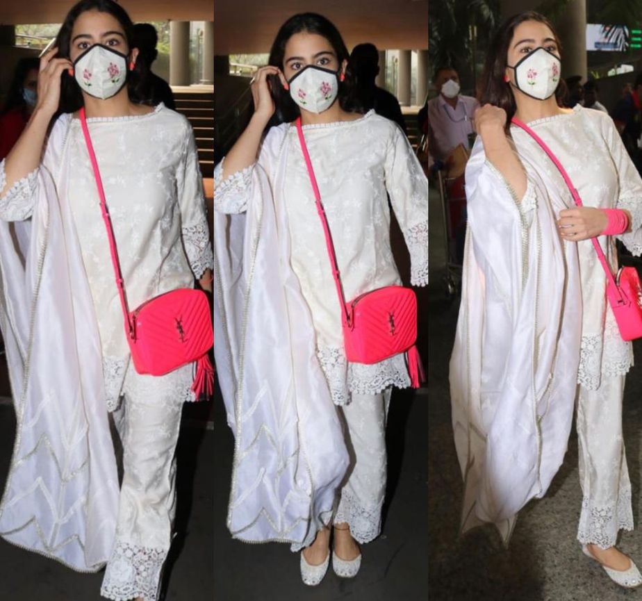 sara ali khan in an all-white outfit for the airport