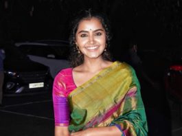 Anupama Parameshwaran in multi colour uppada silk saree at director Sukumar's family function