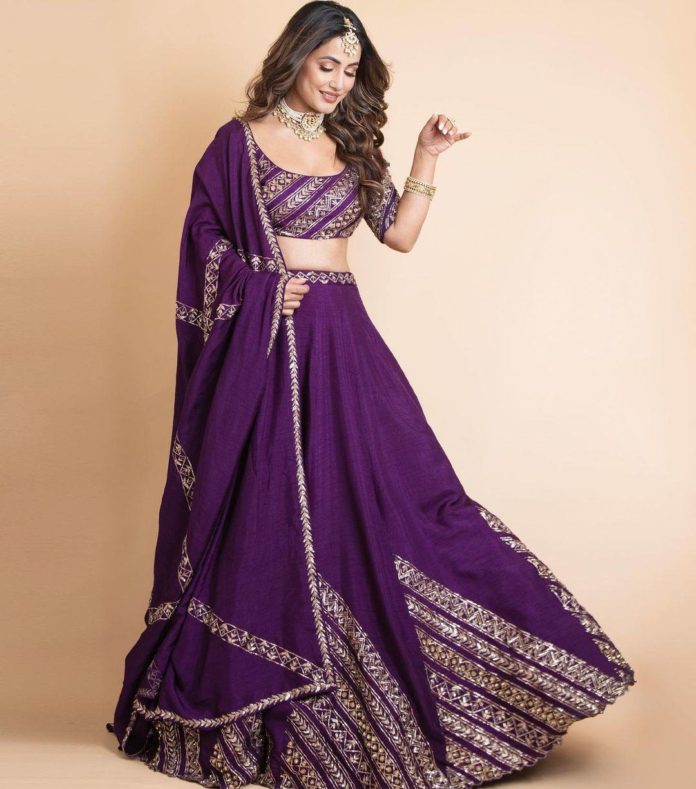 Hina Khan Goes Indian In A Purple Prathyusha Garimella Lehenga!