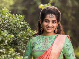 Nakshathra Nagesh in peach pattu saree by sadhan4