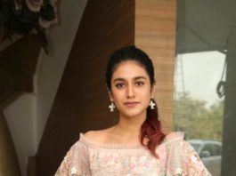 Priya Prakash Varrier in peach dress for check press meet2