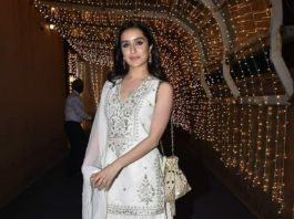 Shraddha Kapoor in ivory lehenga set by Anita Dongre fro cousin's wedding6