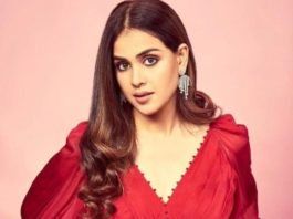 genelia in red co-ord pant suit from Zwaan