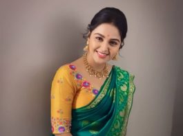 monal gajjar in a green silk traditional saree