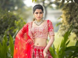 sai dhansika in red bridal lehenga for varaa magazine cover shoot