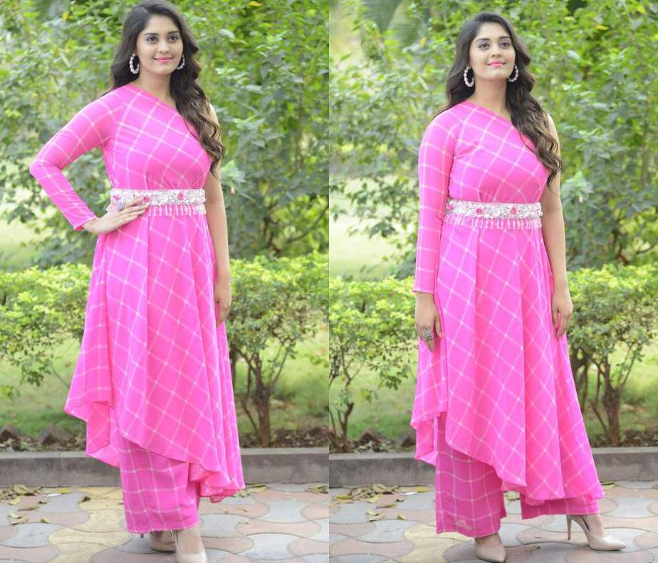 surbhi puranik in a pink one shoulder kurta palazzo set