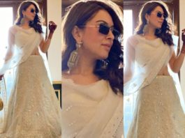 Hansika Motwani in a white lehenga for brother's wedding day celebrations-featured