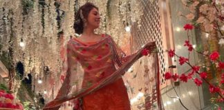 Hansika Motwani in fire sharara set by Sukriti and aakriti for brother's wedding