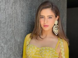 Aamna sharif in yellow dress from the label disha patil