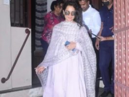 kangana ranaut in light purple suit at the studio