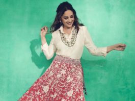 madhuri dixit in skirt and shirt set from label patine