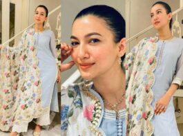 Gauhar Khan in light blue misri kurta set-featured