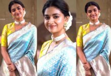 Keerthy Suresh in light blue pattu saree by Ruchi Munoth-featured