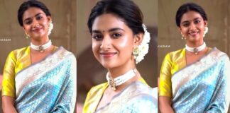 Keerthy Suresh in light blue pattu saree by Ruchi Munoth-featured