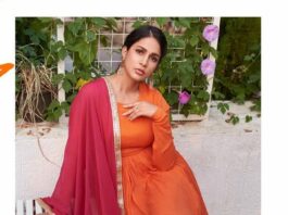 Lavanya Tripathi in orange anarkali by True Browns