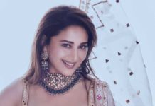 Madhuri Dixit in kurta ghagra set by Tamanna Punjabi Kapoor for Dance Deewane-2