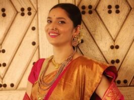 ankita lokhande in red saree for gudi padwa