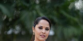 Anasuya Bharadwaj in a wine anarkali dress for thank you brother promotions-3