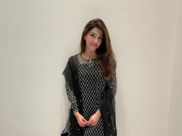 Mehreen Pirzada in black kurta set by Nada Tai