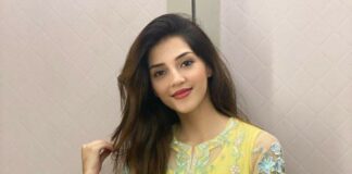 Mehreen Pirzada in yellow kurta set by Ammara Khan