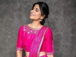 Sai Tamhankar in pre-draped pink leheriya set by label nithisha-1