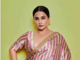 Vidya Balan in a pink Torani saree for Sherni promotions-2