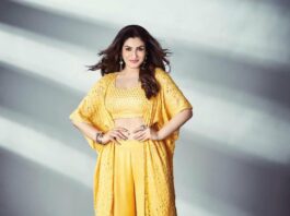 Raveena Tandon in yellow cape set by Bhumika Grover for dance deewane-2