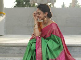 aishwarya arjun in bhargavi kunnam saree for her family temple opening day -2-1