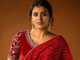 Hebah Patel in red saree by issa studio