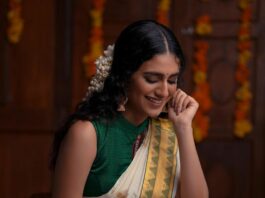 Priya Prakash varrier in a kasavu saree for ajio life-1