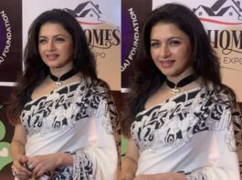 bhagyashree in black and white saree