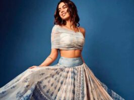 khushi gupta in blue anita dongre outfit