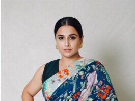 vidya balan in floral print saree for sherni promotion