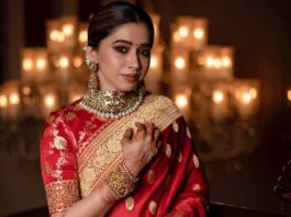 Aarti Ravi in a red saree by Sabyasachi