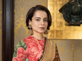 Kangana Ranaut in brown sabyasachi saree for Thalaivi special screening-1