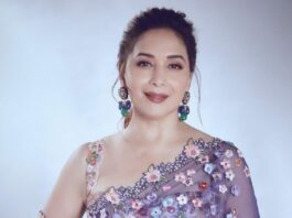 madhuri in rahul mishra saree