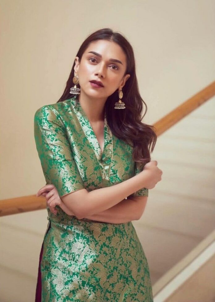 Aditi Rao Hydari in a green brocade kurta set at 