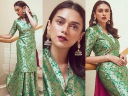 Aditi Rao Hydari in green raw mango kurta set for mahasamudram promotions-featured