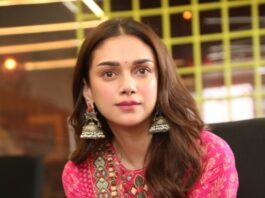 Aditi Rao Hydari in pink Sharara set by label anushree for mahasamudram press meet-3