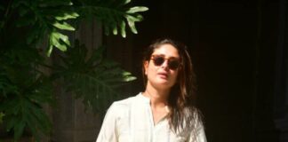 Kareena kapoor in an ivory kurta set outside randhir's house0